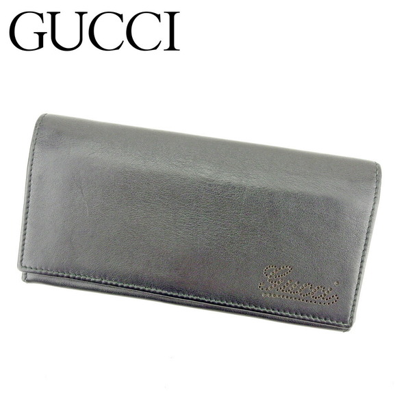Gucci zipper Wallet leather perforated accessory black long - Picture 1 of 6